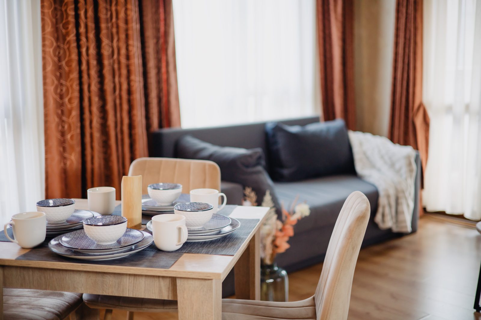 Living and dining area of the Razlog family apartment